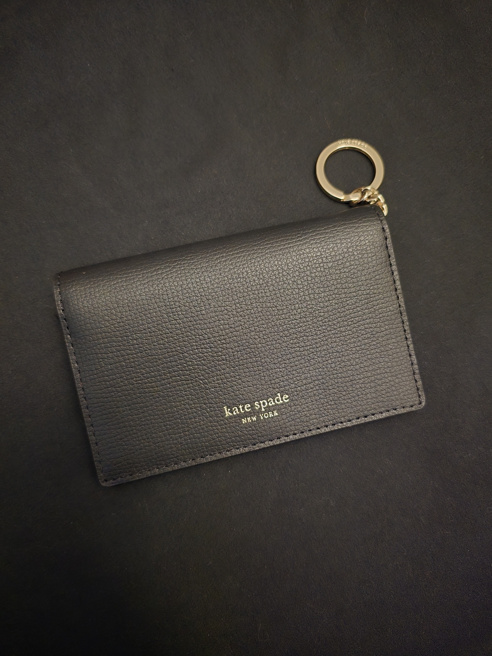 kate spade New York Black Leather Card Wallet with Key Ring